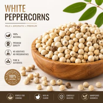 White Pepper Whole 25g Dakhni Mirch Sabit Premium Natural White Peppercorns Fresh Aromatic Whole Spice for Soups, Sauces, Curries, Seasoning and Everyday Cooking